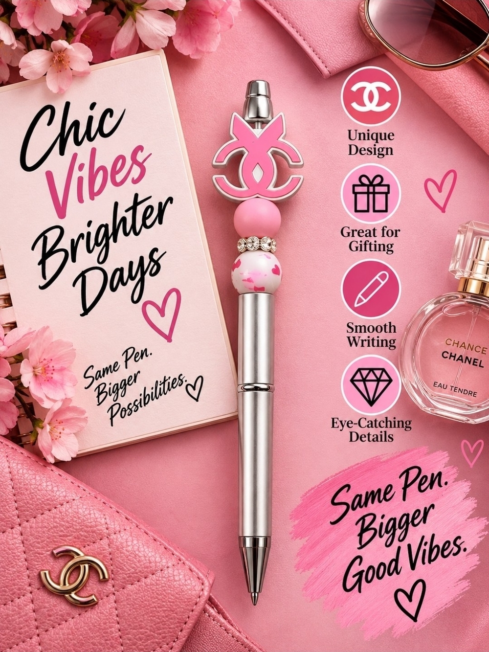 Pink Decorative Ball Top Pen - Chic Designer-Inspired Style
